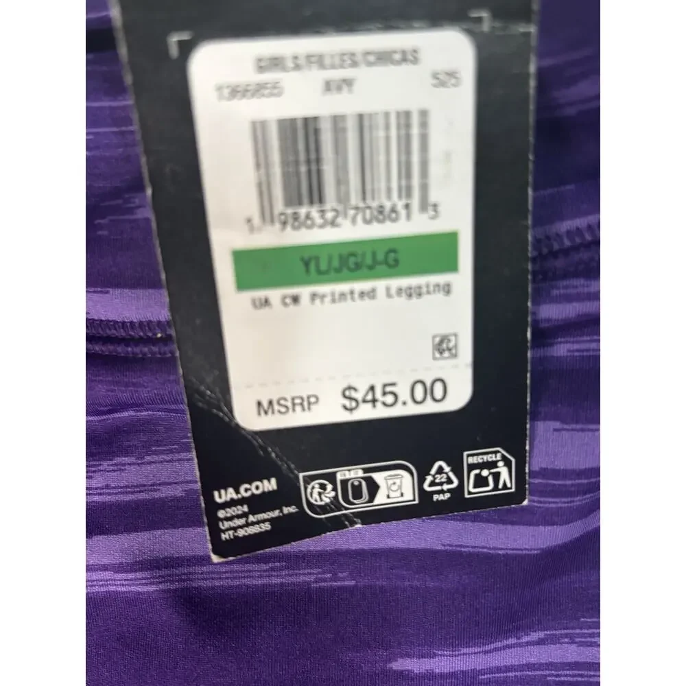 Under Armour Girls Purple Printed Ankle Leggings 12-13 Years 1366855